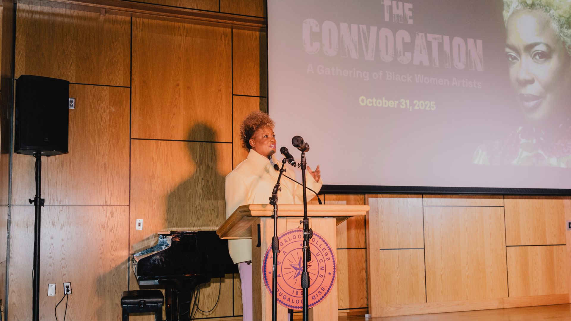 Aunjanue Ellis-Taylor speaking at Tougaloo College
