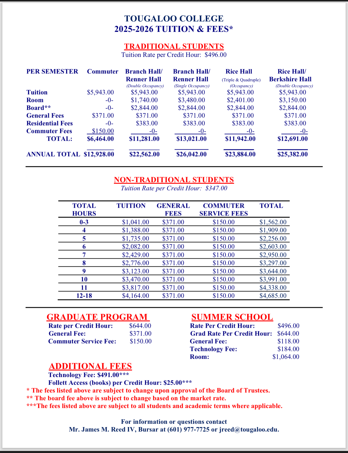 TUITION AND FEES SCHEDULE 25-26
