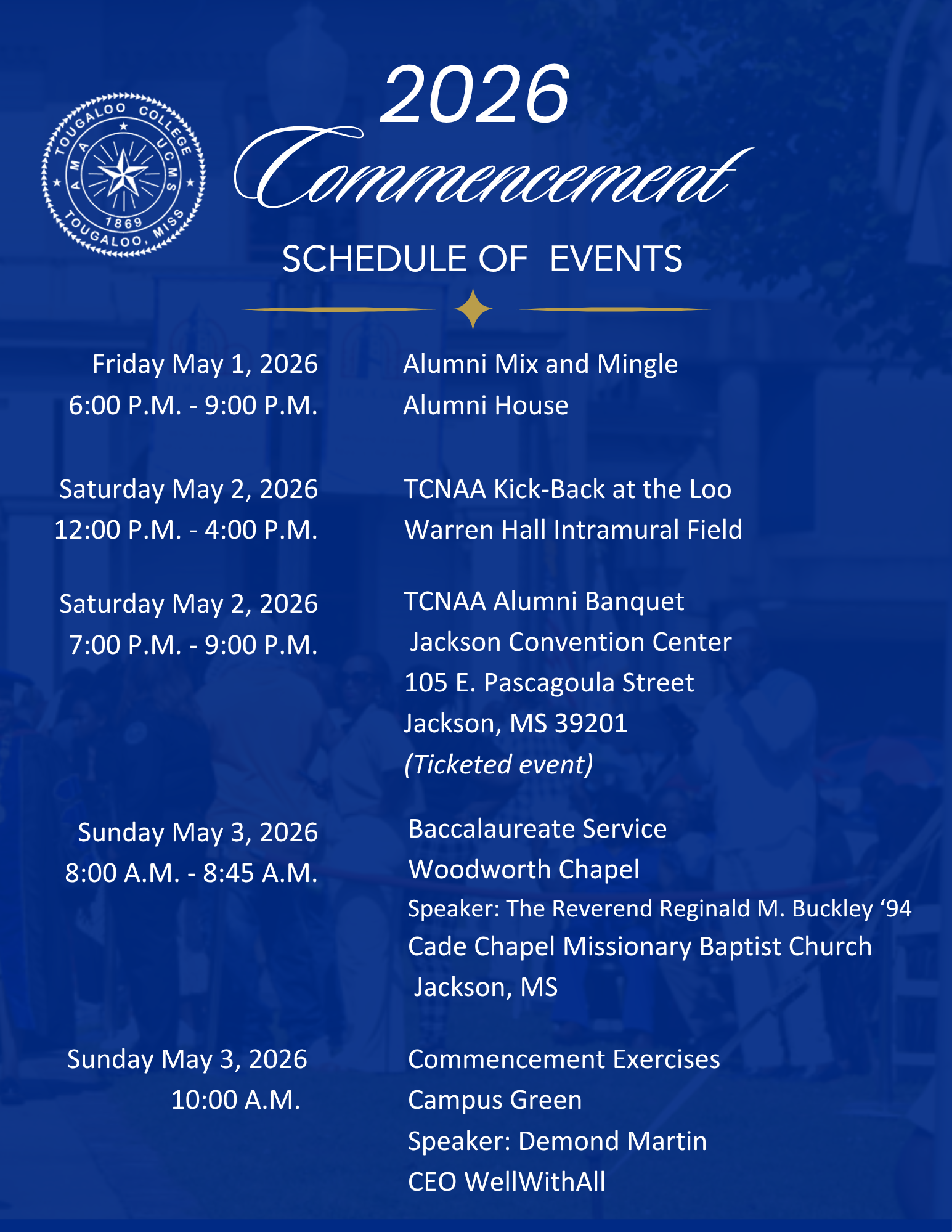 2026 Commencement Schedule