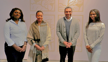 Art interns Keara Hill and Kayla McVay (far left and far right) are joined by Dr. Redell Hearn, Curator of Art & Civil Rights for Tougaloo College and Mississippi Museum of Art and Turry Flucker, Tougaloo College Art Collections Manager.